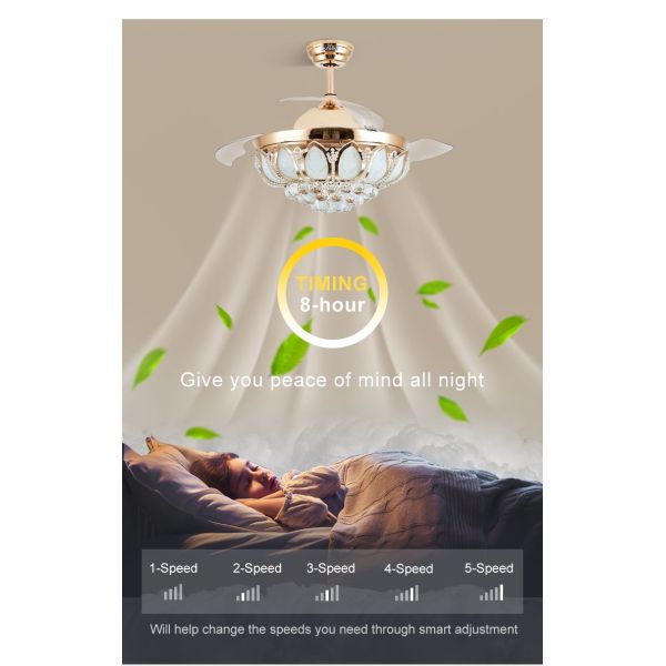 Ventilador de teto LED com lâmina dobrável de 42 polegadas de ouro / OEM com luz e lâminas LED