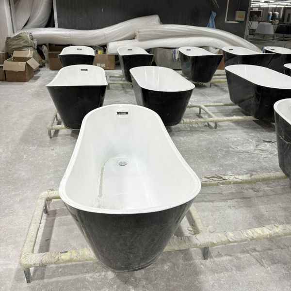 US 200 Samples Freestanding Acrylic Bathtub Narrow Rim Border Bulk Packing Oval Design