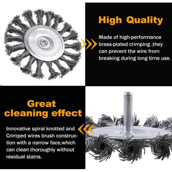 3 Inch Knotted Wire Wheel Cup Brush and Twist End Brush Set For Rust Removal