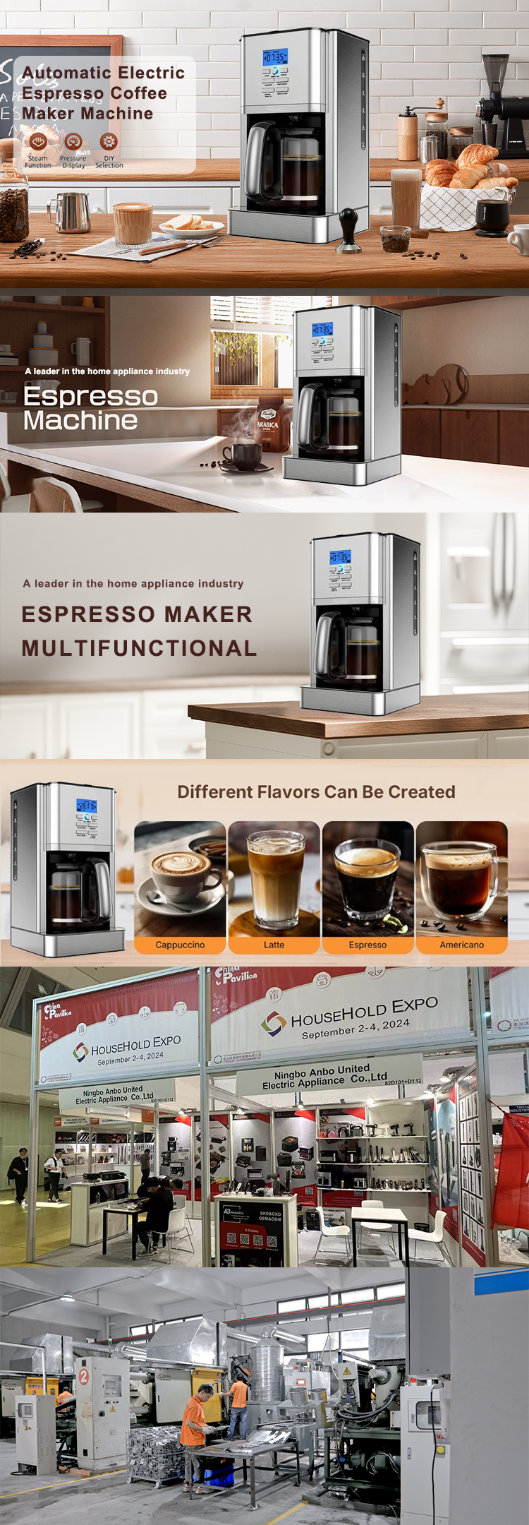 Espresso Coffee Maker Machine Automatic With Grinder Electric 1200W