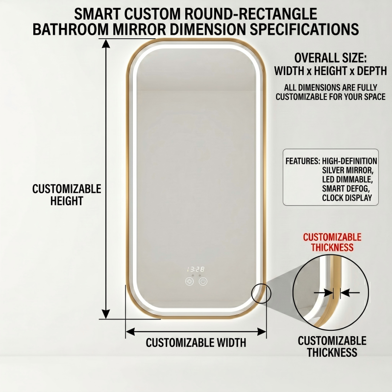 Kingstin Smart LED Bathroom Mirror Stainless Steel Dimmable Anti-Fog Touch Screen Wall Mirror Android Bluetooth Sensor