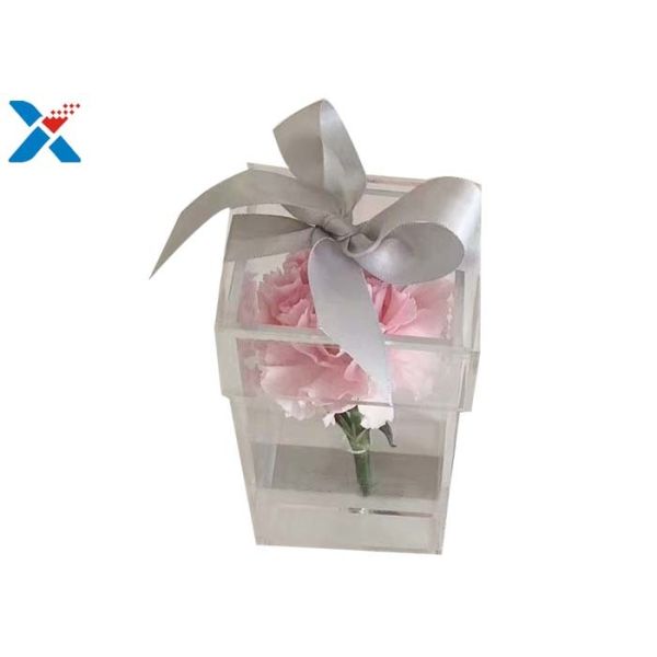 Custom Luxury Clear Acrylic Flower Box 9 * 9 * 15cm 7 * 7 * 10cm Light Weight