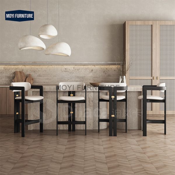 MOYI Modern Nordic Vintage Wooden Leather Upholstered Bar Stools for Kitchen Island and Counter