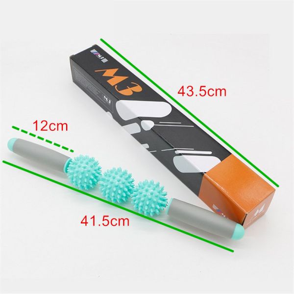 Light Blue 54cm Slipfree Massage Roller Ball Stick 3 Ball Eco Friendly PP Material