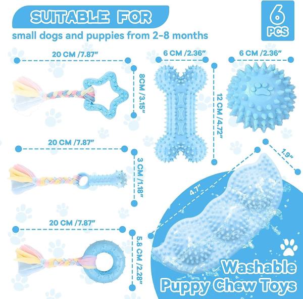 Puppy Toys For Teething Small Dogs Cute Blue Pet Dog Chew Toys For Puppies Soft Rubber Funny Bone Ball Donut Indoor
