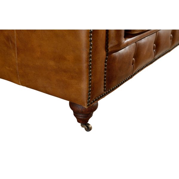 Chesterfield Tan Brown Soft Leather Sofa Set Antique Industrial Style For Living Room