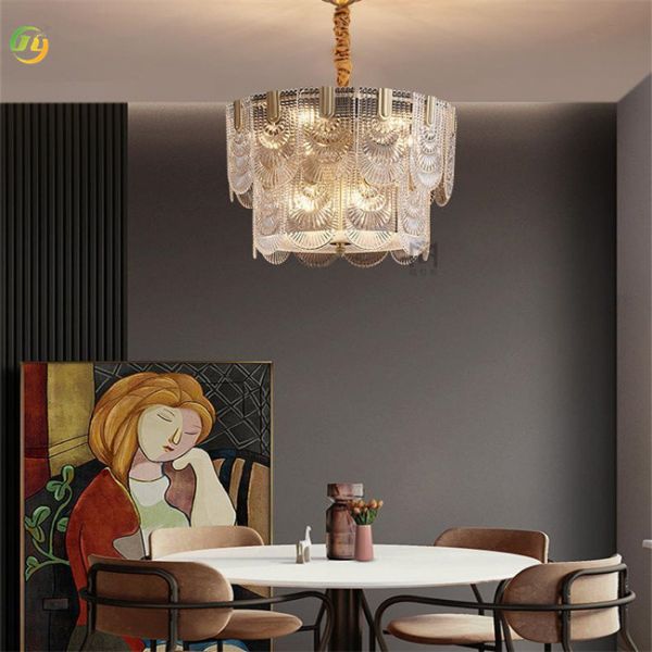 Modern Indoor Glass Chandeliers Pendant Lights With Golden Finish LED Lighting