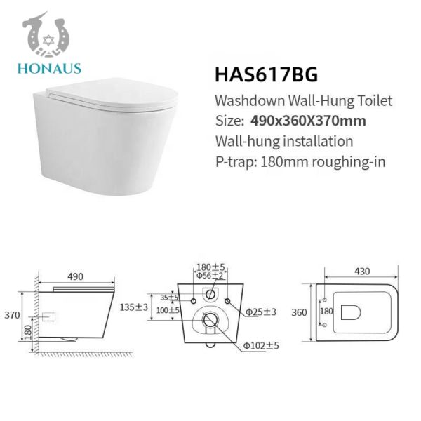 Modern Rimless Wall Mounted Toilet Bowl Western Bathroom Commode Customized