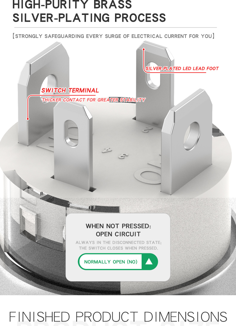 Metal Push Button Switch, Short Type, High Current 19mm Power Button with Light, Self-Locking and Self-Reset Start-Stop Switch