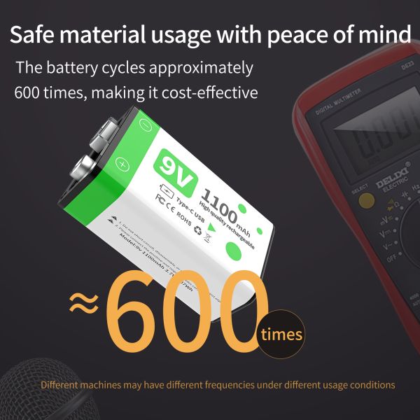 1100mAh 9V Lithium Rechargeable Battery Pack USB-C For Power Tools And Home Appliances