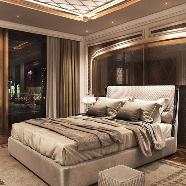 Leatherette 1.8m Luxury Modern King Bedroom Sets 200cm Luxury Fabric Bed