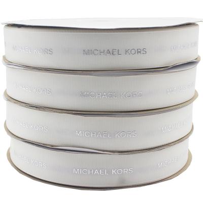 Custom Grosgrain Ribbon With Silver Foil Logo Personalised Branded Packaging Ribbon