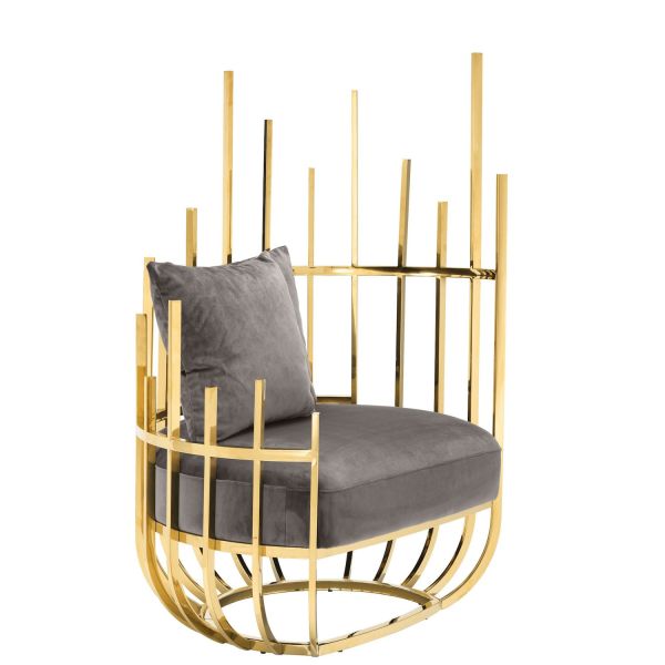 Eichholtz Santorini Velvet Single Sofa Chair Seater With Stainless Steel Frame And Legs