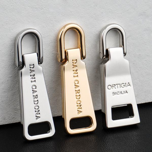 Custom Gold Silver Zipper Puller Logo Engraved Metal #5 Zipper Pulls For Handbags