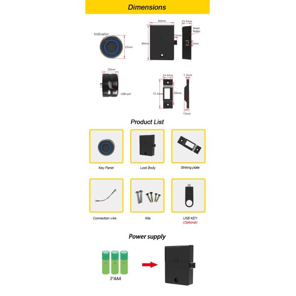 Powerful Biometric Fingerprint Drawer Storage Smart Lock for Modern Minimalist Style