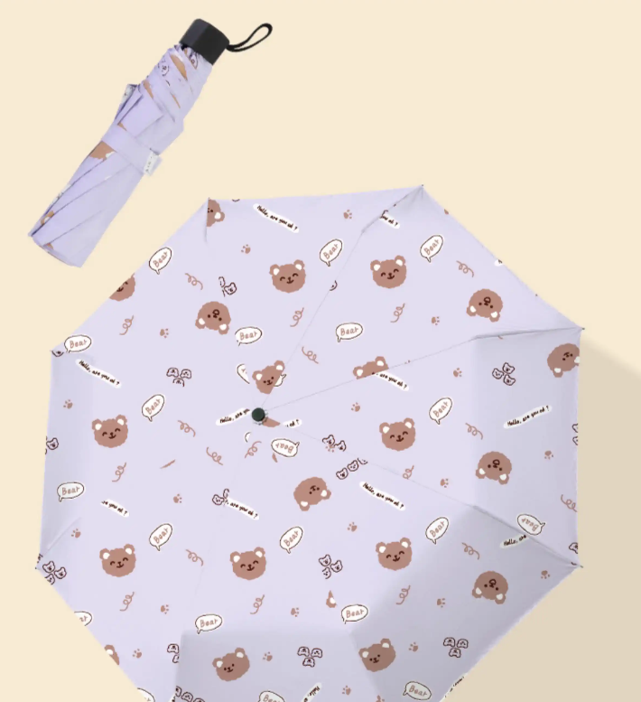 8 Ribs Lightweight Windproof Manual Open Close Creative Umbrella With Black UV Coat 190t Pongee