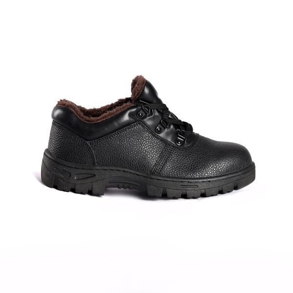 Slip Resistant PU Sole Safety Shoes Embossed Cow Leather Lace Up Steel Toe Comfortable EVA Insole Black