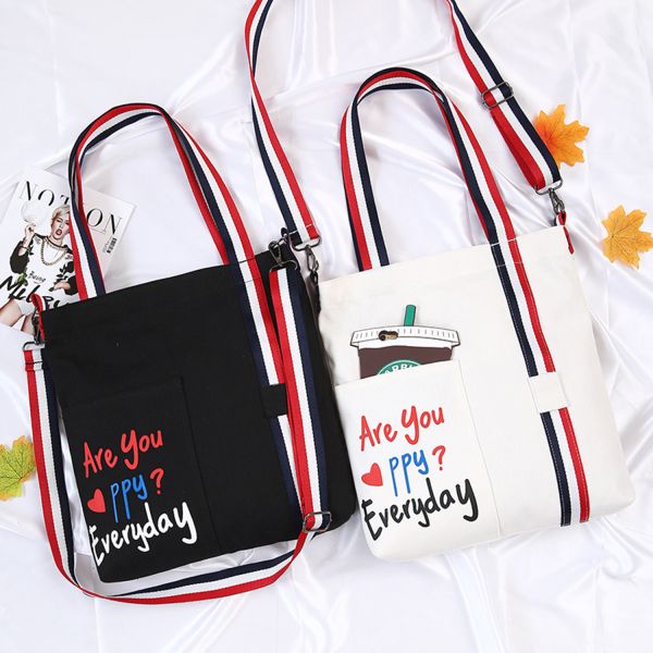 new summer oblique span single-shoulder canvas bag small fresh art student bag printed shopping bag