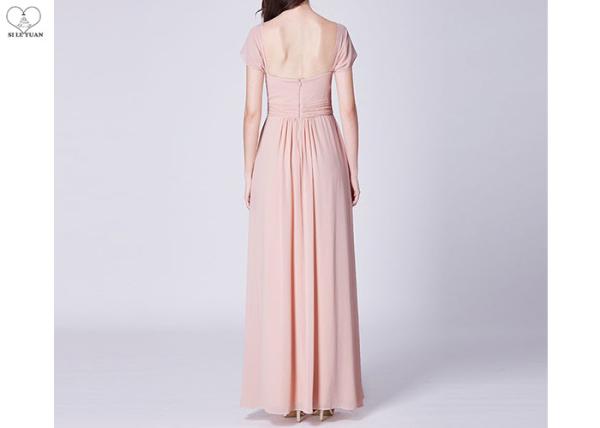 Lotus Leaf Sleeve Blush Pink Bridesmaid Dresses A Line Lace Pleating Chiffon