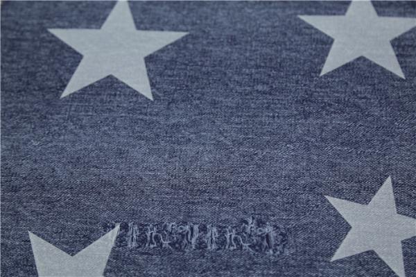 Blue Ripped Jeans Printed PU Leather With Five Stars 0.6mm For Jacket