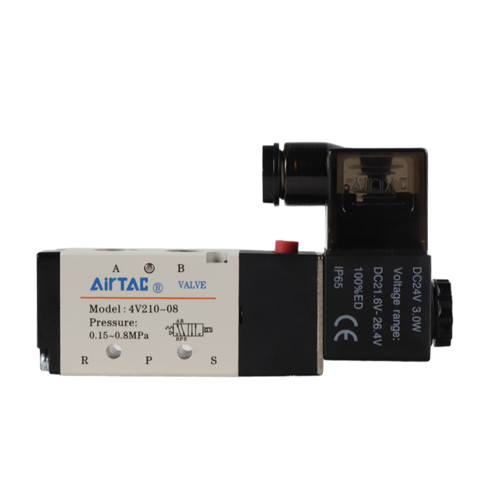Manual Override Equipped 4V210-08 Solenoid Valve G1/4 Port 0.89 Cv for Robotic Motion Control and Fixture Actuation by AirTAC