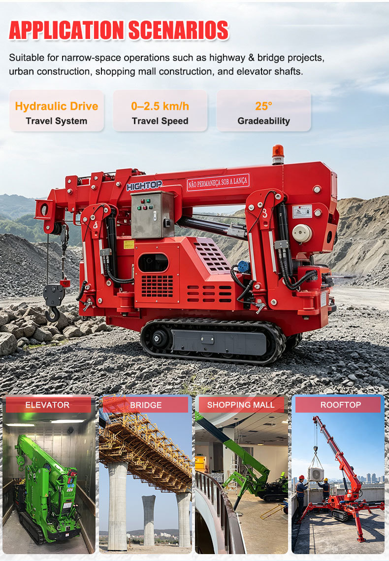 2 Tons Spider Crawler Crane With Rubber Tracked Chassis For Small Spaces