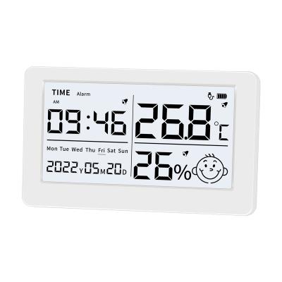 Digital Room Thermometer With Clock Humidity Meter Built-in Battery, Plastic Home Thermometer USB Charging Humidity Thermometer