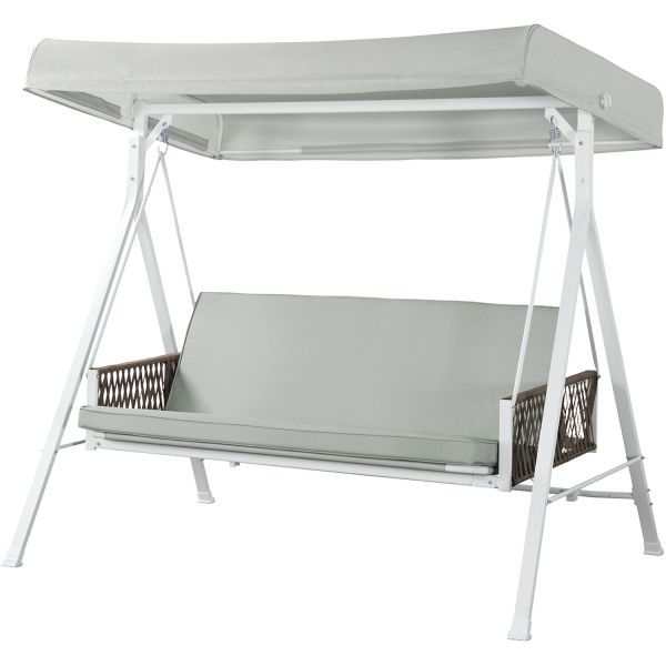 Outdoor Swing Chair with Adjustable Canopy AJUNION 3 Seater Swing Bed and Steel Frame