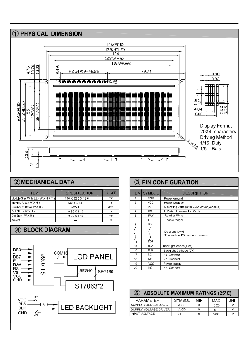 Модуль дисплея LCD характера FSTN положительный 20X4 I2c