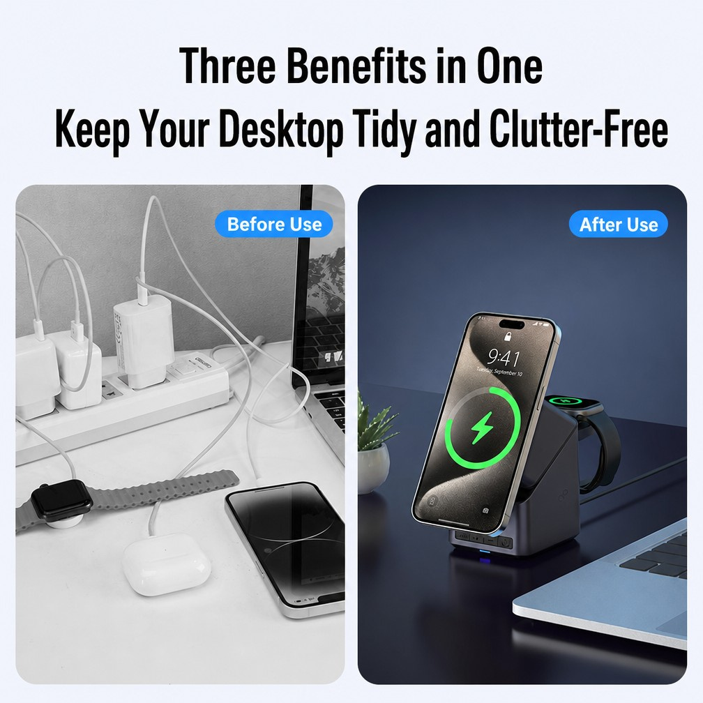 15W Fast Charging Multifunction Wireless Charger with Qi-enabled Compatibility and Built-in 3W Bluetooth Speaker