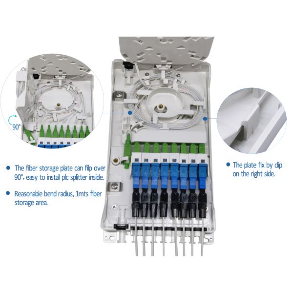 Крытая стена IP54 установила переходник SC ядров компакта 8 белой коробки прекращения кабеля оптического волокна FTTH мини