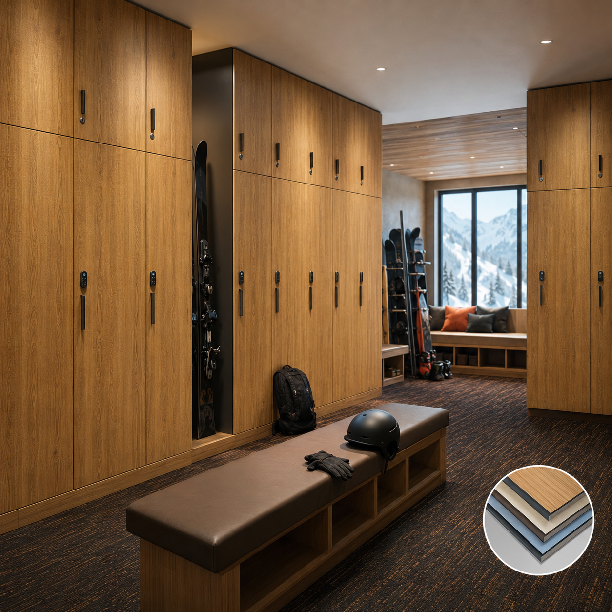 Waterproof Compact Laminate Ski Resort Lockers, HPL Phenolic Resin Changing Room Storage Cabinets with Keypad Lock