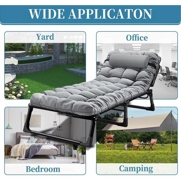 Portable Folding Camping Cot, Adjustable 4-Position Adults Reclining Chairs Mattress,Outdoor Patio Folding Lounge