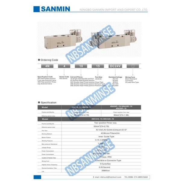 Escoja/la válvula electromagnética de la bobina del doble, serie neumática de la válvula de aire 4N400 4V400