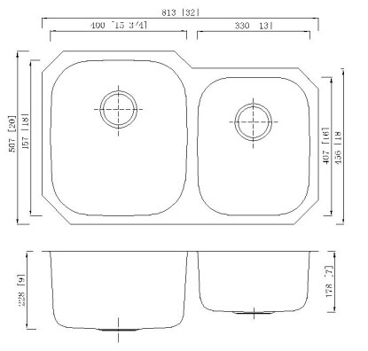 Все в одном двойном падении шара в раковине, блоке раковины шара 2 отверстий двойном