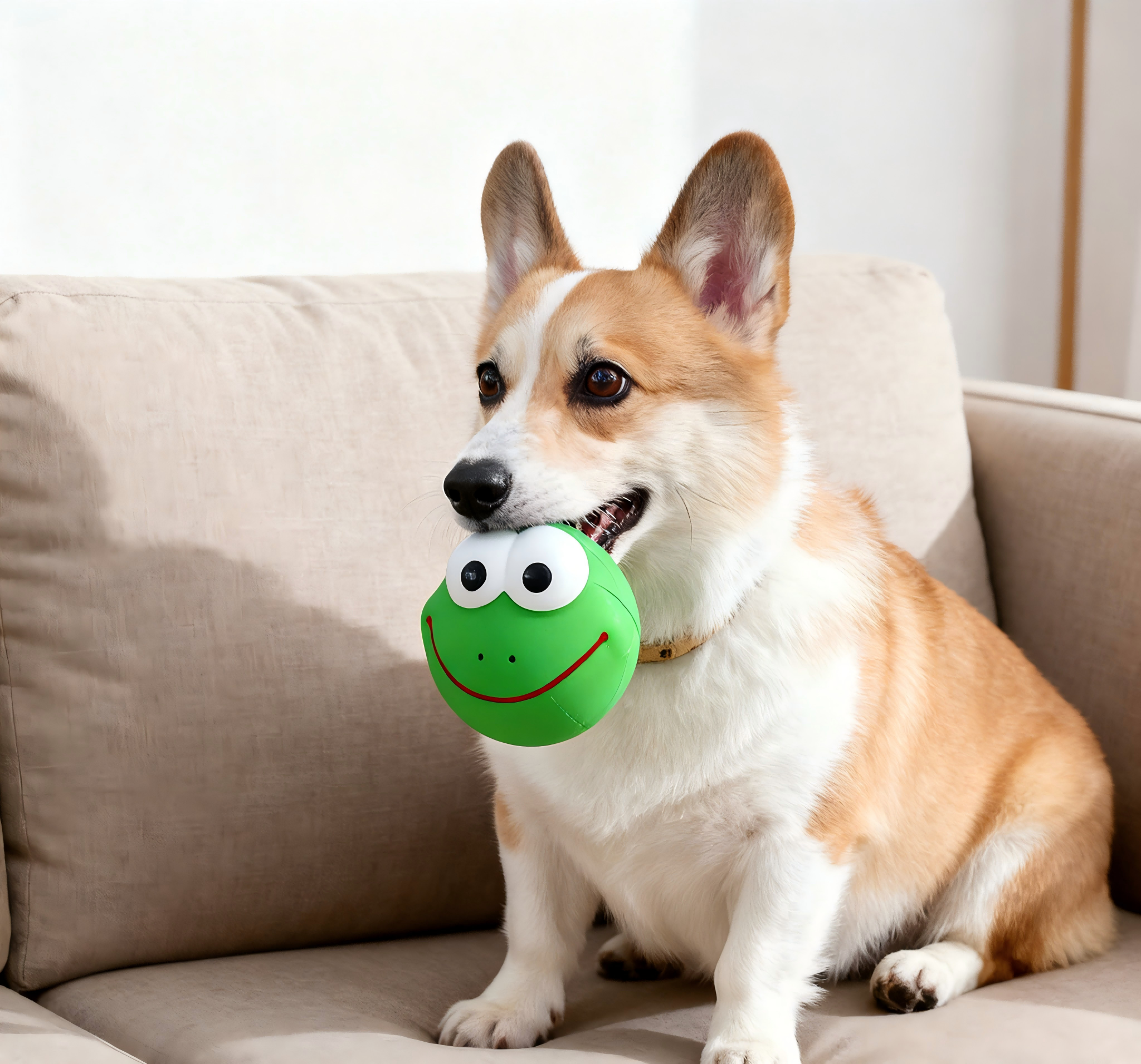Safe Pet Ball Toy Animal Shape Smiling Monkey Frog Pig Colorful Interactive