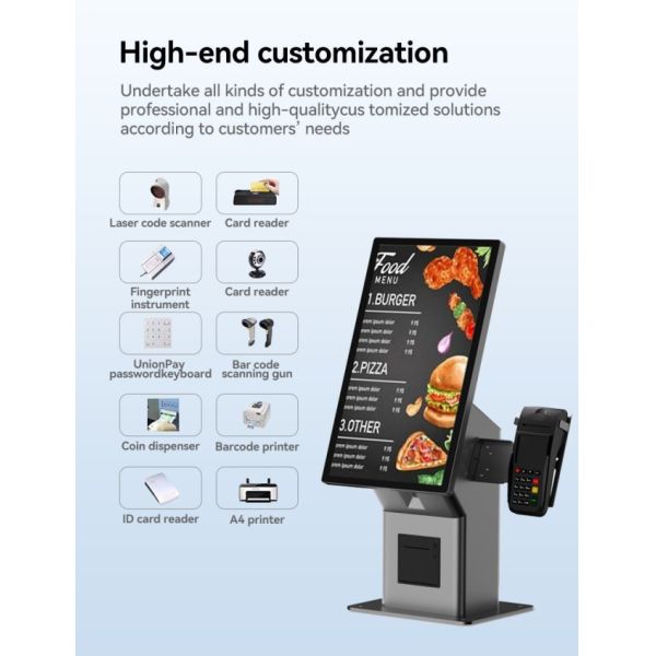 Food Ordering POS Machine System 21.5 Inch Restaurant Ordering Kiosk Touch Screen Windows Self-Ordering Payment Kiosk