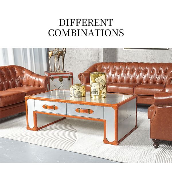 Nidea #320 Retro Leather-Trimmed Aluminum Suitcase Cabinet Customizable Multifunctional Coffee Table with 2 Drawers Industrial Decor