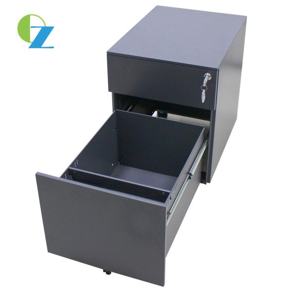 H490MM 5 Anti Tilt Wheels 2 Drawers Cabinet Black Metal Movable Low Pedestal