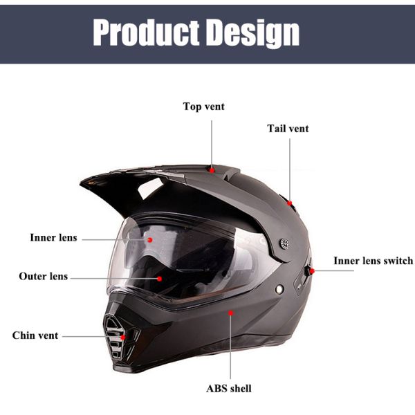 White ECE approved motocross safety full face double visors helmets with customized logo