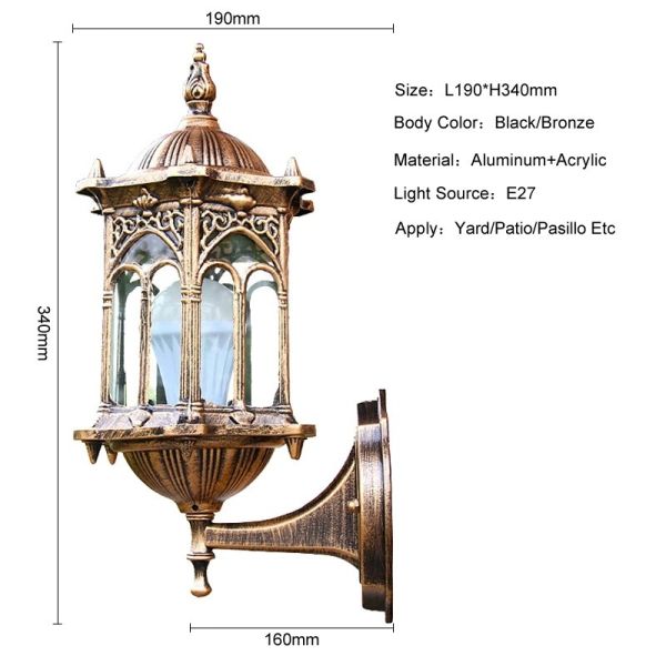 Retro Outdoor Waterproof Antirust E27 Wall Lamp Garden Gateway wall Sconce(WH-VR-123)