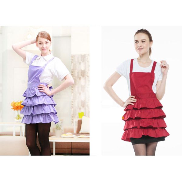 Flounced Dress Printed Kitchen Cooking Aprons , Funny Cooking Aprons For Women