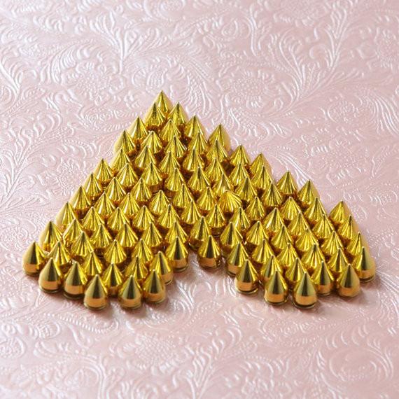 200pcs 9.5mm Gold Color Metal Bullet Rivet Spikes Stud Punk