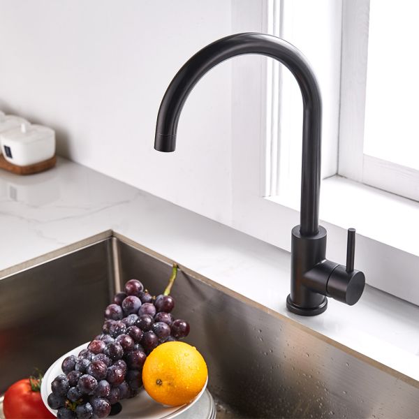 Matte Black Goose Neck Kitchen Faucet Single Handle Kitchen Faucet Steel 304/316 Material