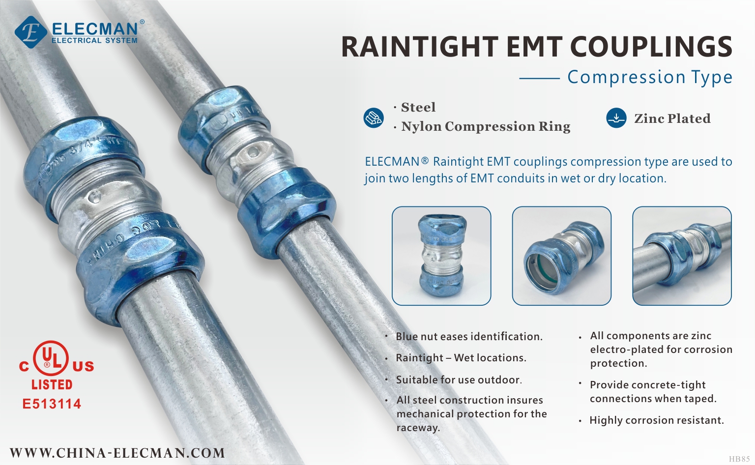 Материал стали 3 штуцеров обжатия Raintight EMT дюйма соединяя