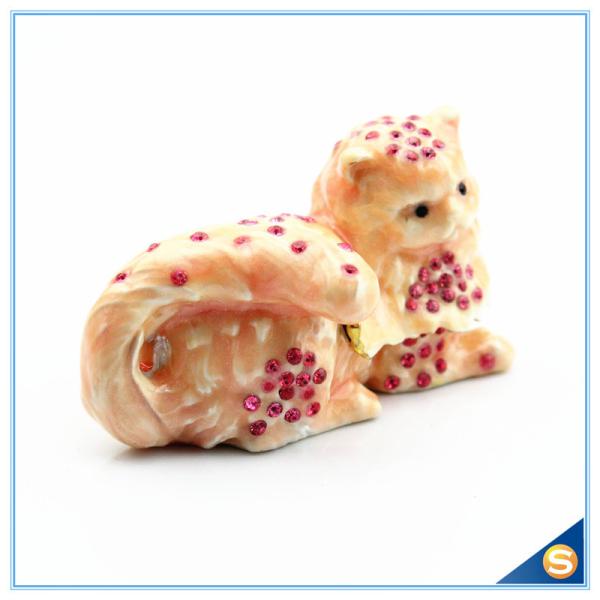 Yellow And Pink Cat Shape Crystal Trinket Box For Sale SCJ602