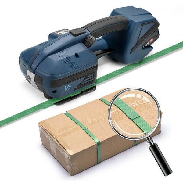 V2 Electric Handheld Semi-Automatic High Productivity 13-16 mm Strapping Machine for Food Beverage Textiles Motor Engine Core