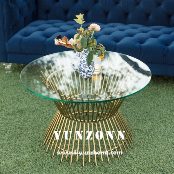 Modern Designer Large Table Gold Metal Wire High Standard Quality Home Hotels Coffee Tables Glass Mirror Top for Dining Outdoor
