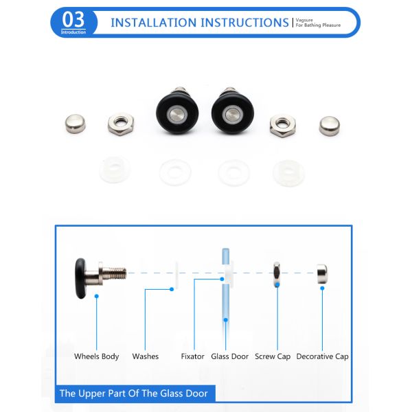 23 / 25 / 27mm Diameter Shower Door Parts Rollers , Shower Screen Rollers Black / White Color