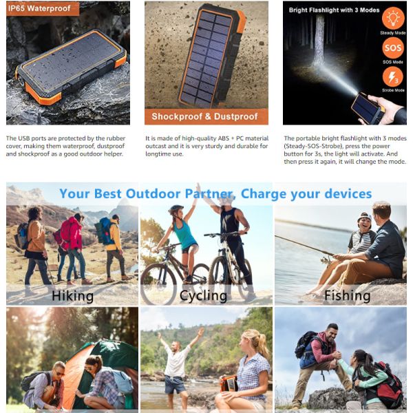 18W 20000mah Wilress Solar Power Bank Li Polymer Battery